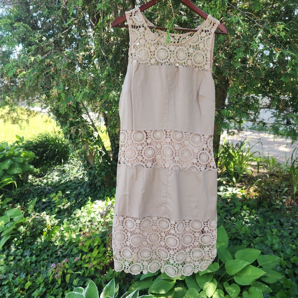 VENUS Cream Halter Midi Sheath Dress